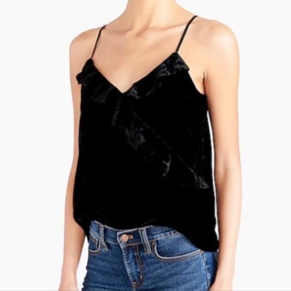 J. Crew Black Velvet Ruffle Cami Top - Picture 1 of 10